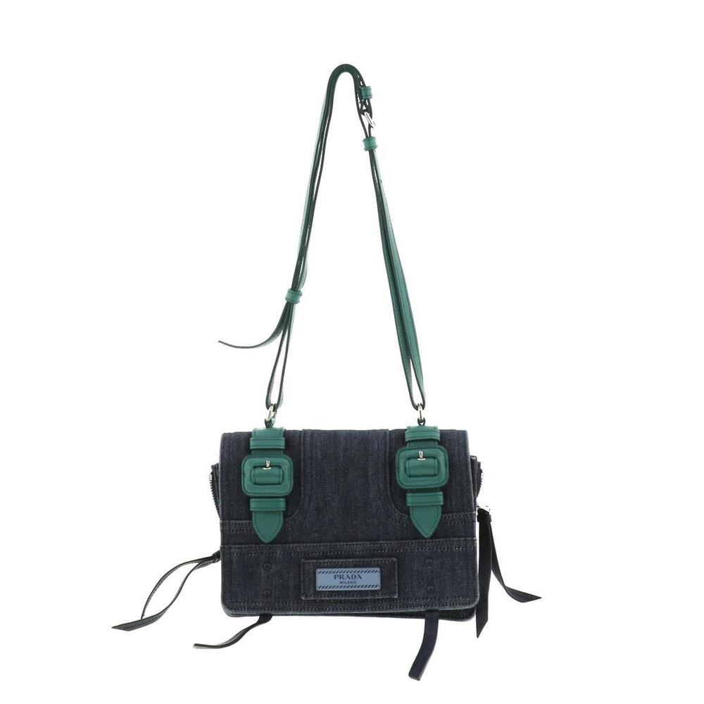 PRADA Denim Hobo Bag Blue Green